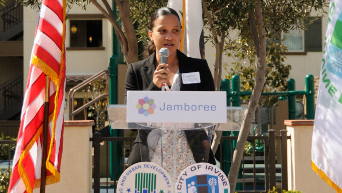HUD speaker at affordable community Doria Apartment Homes in Irvine grand opening
